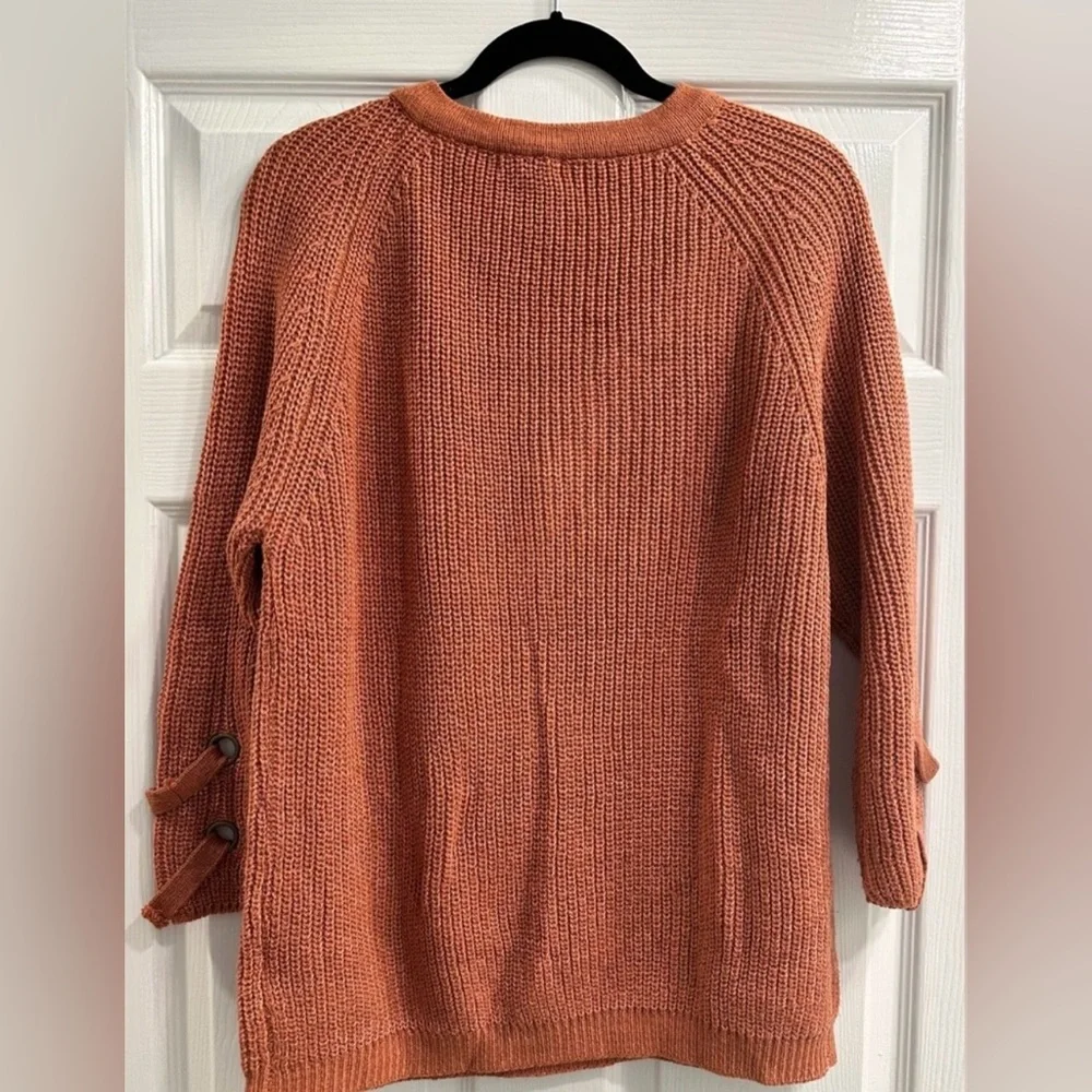 2Bella Oversized Rust/Burnt Orange Lace Up Knit Sweater